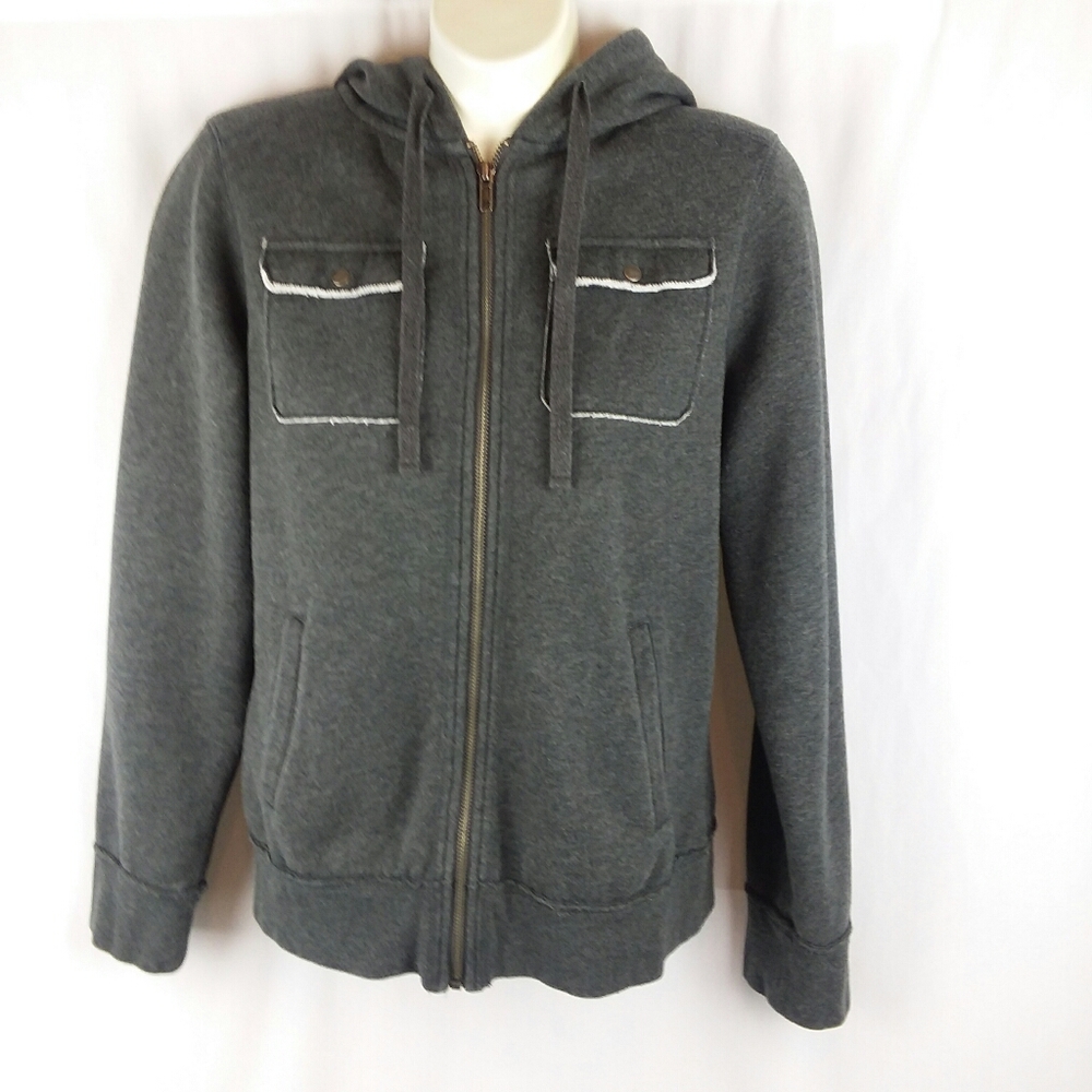 Aspire Gray Hooded Jacket, Zipper, Large